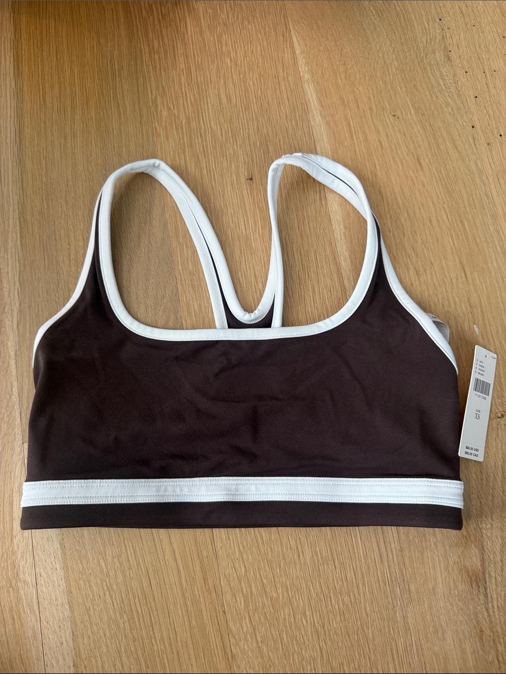 Splits59 Brown Sports Bra with White Contrast Trim
